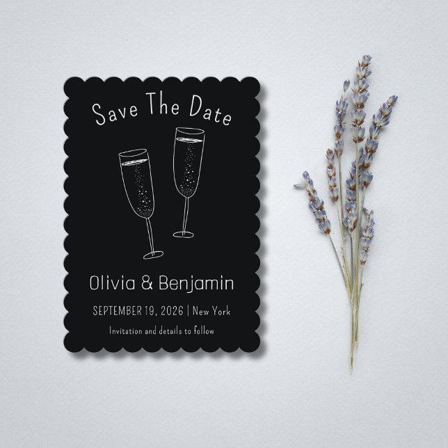 Sketch Champagne Toast Wedding Save The Date Invitation (Sketch Champagne Toast Wedding Save The Date Invitation)