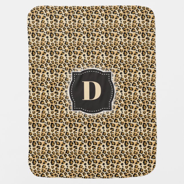 Sketch Classic Leopard Pattern w/ Custom Monogram Baby Blanket (Front)
