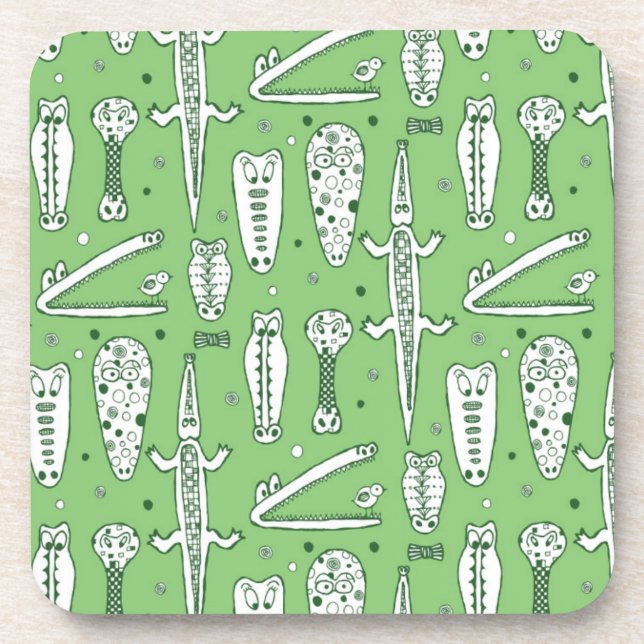 Sketch Crocodile Pattern Beverage Coaster (Front)
