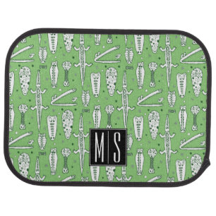 Sketch Crocodile Pattern Monogram Car Mat