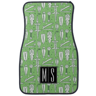 Sketch Crocodile Pattern Monogram Car Mat