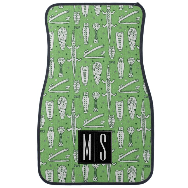 Sketch Crocodile Pattern | Monogram Car Mat (Front)