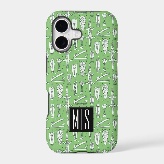 Sketch Crocodile Pattern | Monogram Iphone Case (Back)