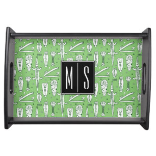 Sketch Crocodile Pattern   Monogram Serving Tray