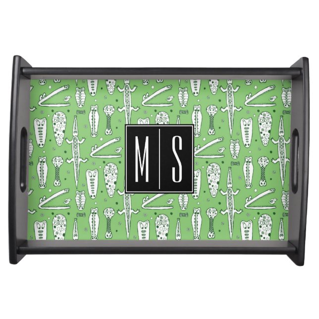 Sketch Crocodile Pattern | Monogram Serving Tray (Front)