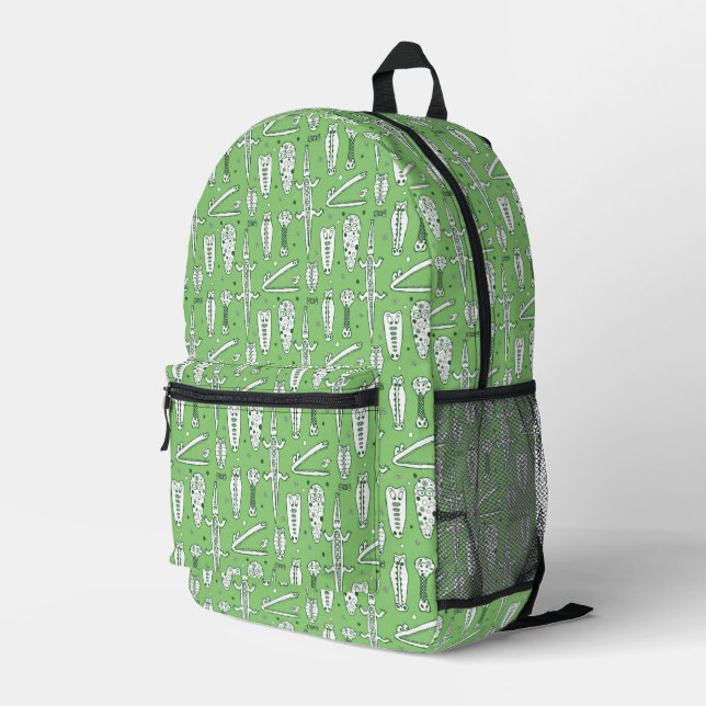 Sketch Crocodile Pattern Printed Backpack (Back Corner Right)