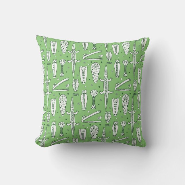 Sketch Crocodile Pattern Throw Pillow (Front)