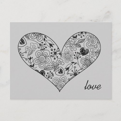 Sketch Doodle Heart Cute Love Postcard