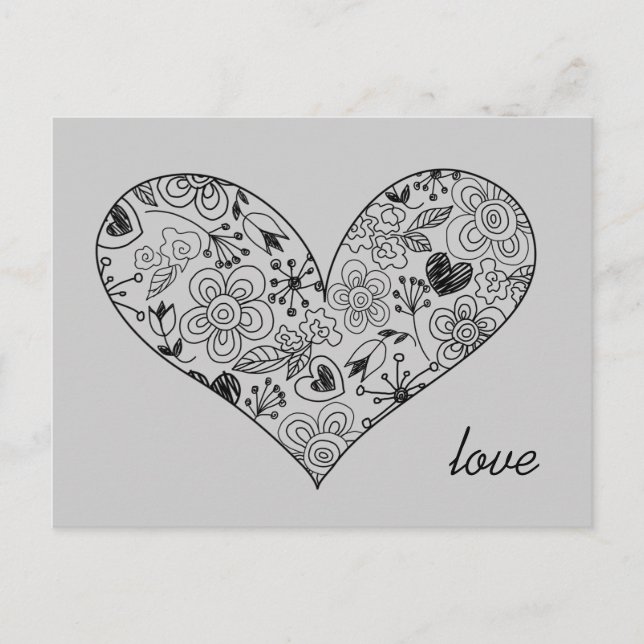 Sketch Doodle Heart Cute Love Postcard (Front)