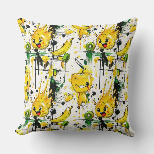 Sketch drawing markers cartoon lemon and splashes  throw pillow (Front)