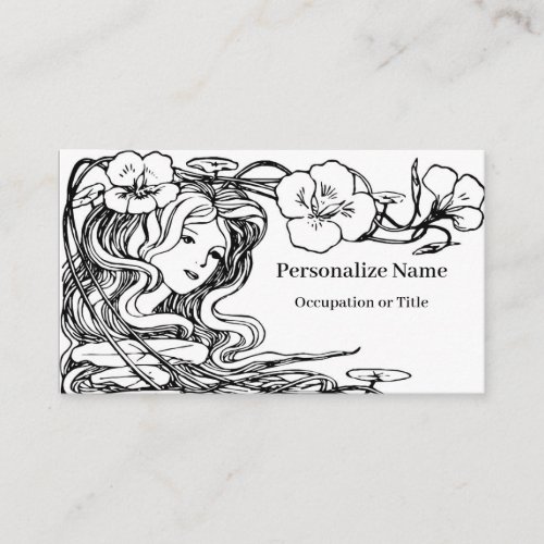 Sketch Drawing of Beautiful Woman Flowing Hair Business Card