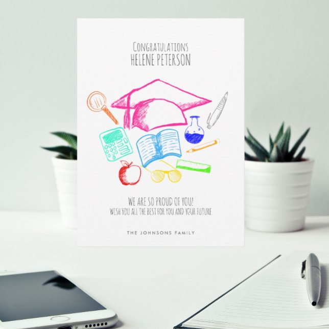 Sketch Drawing Toga Hat Graduation Congratulation Card (Creator Uploaded)