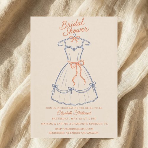 Sketch Dress Bridal Shower Coquette Bow Ribbon Invitation