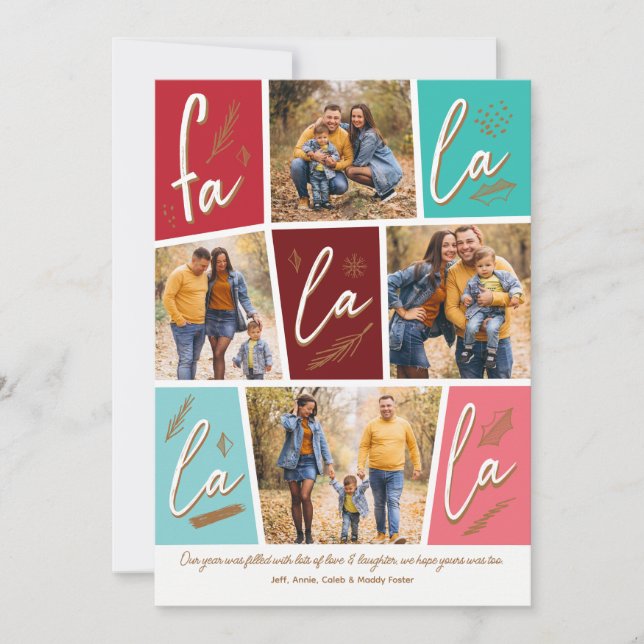 Sketch Fa La La La La Four Photo Christmas Holiday Card (Front)