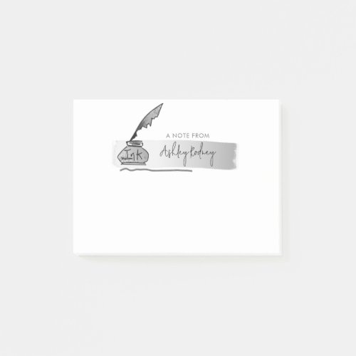 Sketch Faux Silver Quill Pen Script Post_it Notes