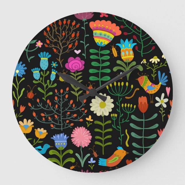 Sketch floral, seamless artistic pattern. large clock (Front)