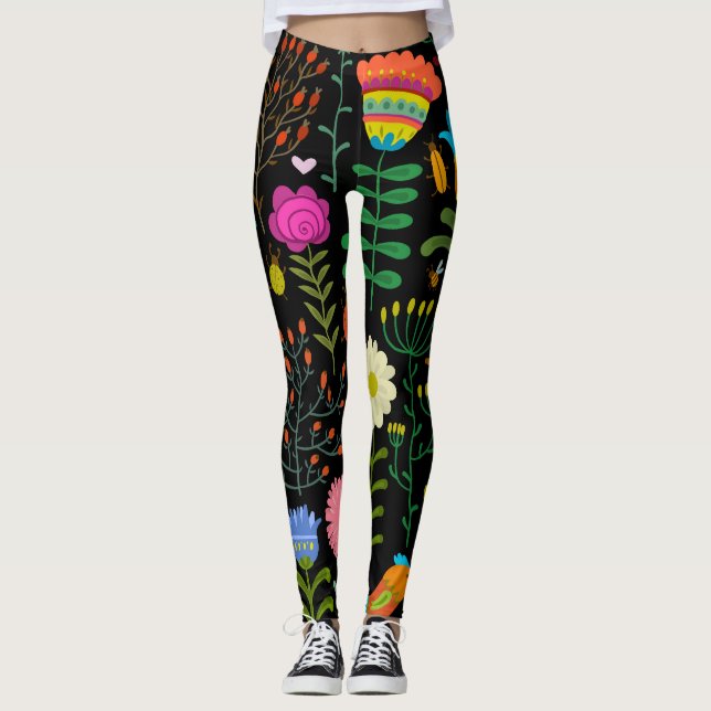 Sketch floral, seamless artistic pattern. leggings (Front)
