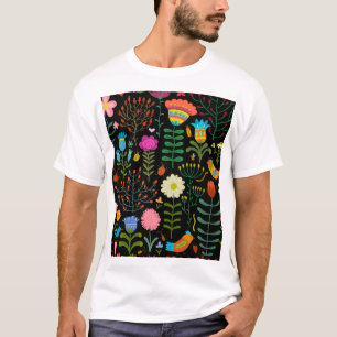 Sketch floral, seamless artistic pattern. T-Shirt