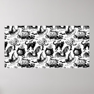 Sketch Halloween seamless pattern Poster