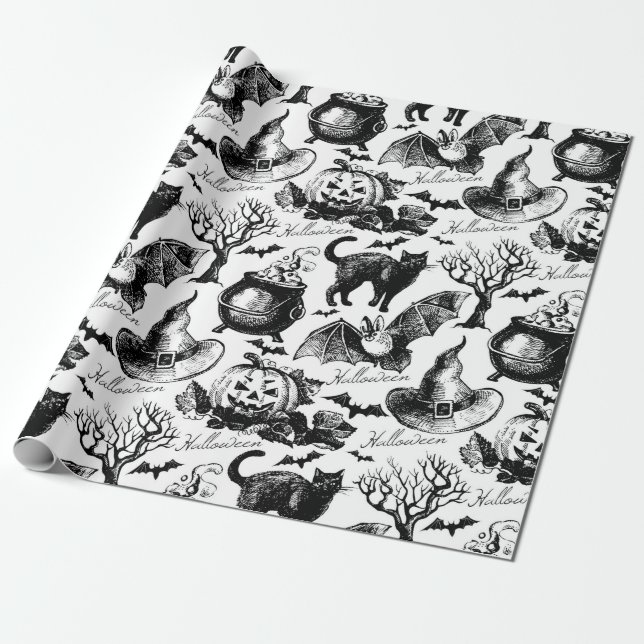 Sketch Halloween seamless pattern Wrapping Paper (Unrolled)