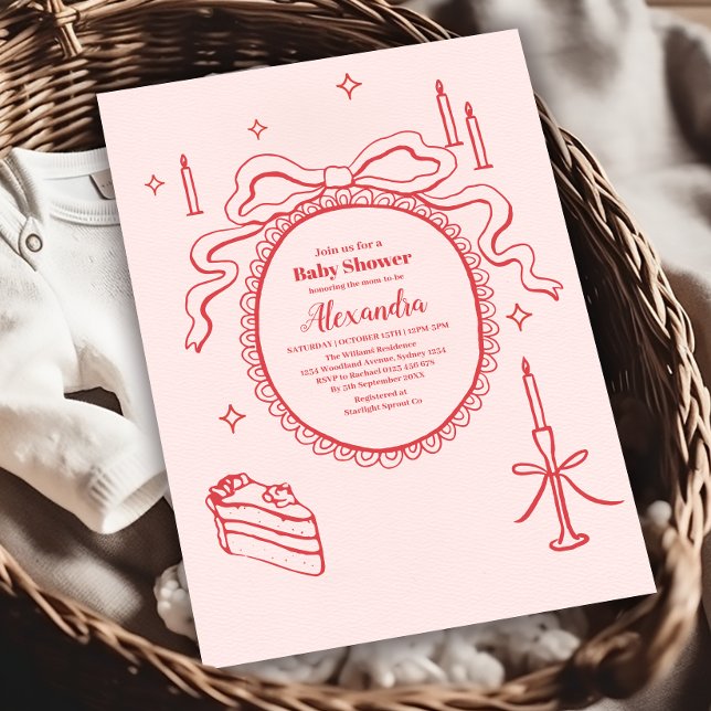 Sketch Hand Drawn Bow Baby Shower Invitation (Creator Uploaded)