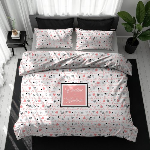 Sketch Hearts Duvet Cover Best Valentine’s Love 
