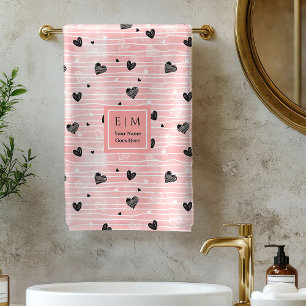 Sketch Hearts Personalized Best Valentine Gift Bath Towel Set