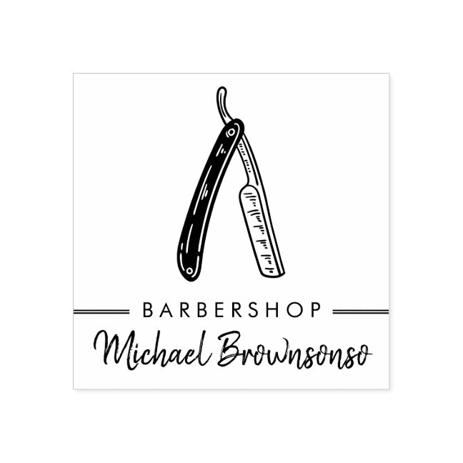 Sketch Logo Razor Male Hairdresser Barbershop Pole Rubber Stamp