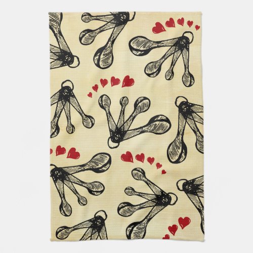 Sketch measuring spoons hearts culinary kitchen  kitchen towel