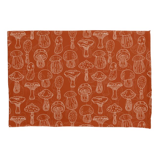 Sketch Mushrooms: Cute Seamless Background. Pillow Case (Front)