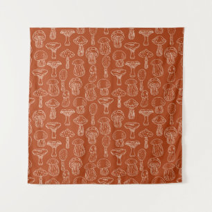 Sketch Mushrooms: Cute Seamless Background. Tapestry
