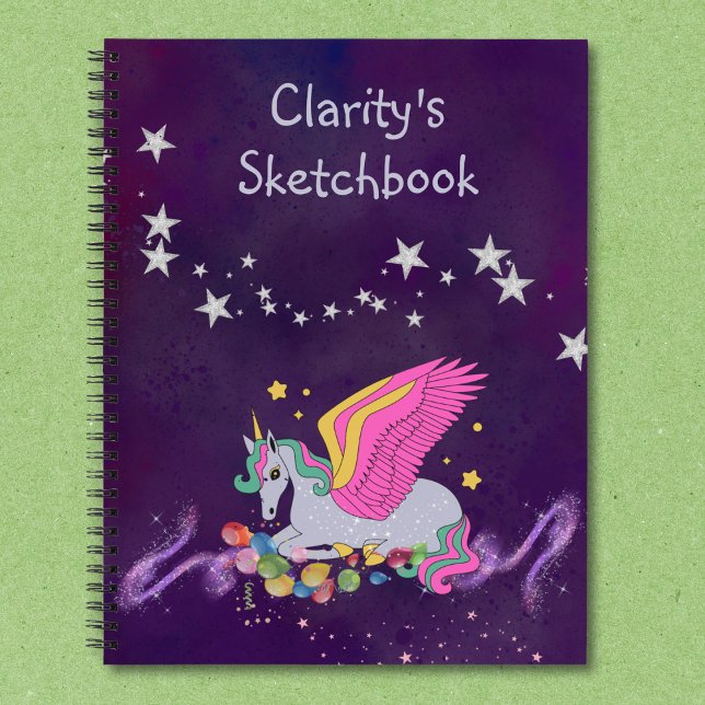 Sketch Notebook with Magical Unicorn Cover (Optional sizes and interior notebook styles available.)