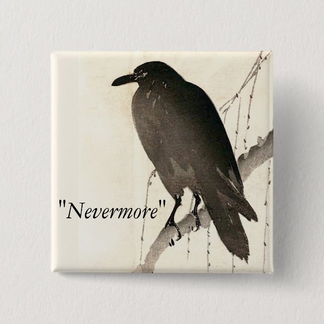 Sketch of a raven - "Nevermore" Pinback Button (Front)