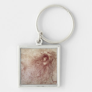 Sketch of a roaring lion (red chalk on paper) keychain