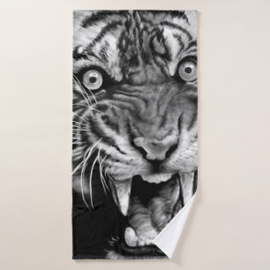 Sketch of a wild tiger in black and whiteblack,whi bath towel