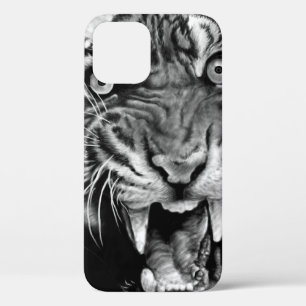 Sketch of a wild tiger in black and whiteblack,whi iPhone 12 case