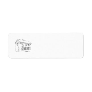 Sketch of an Old House, with Shutters. Label