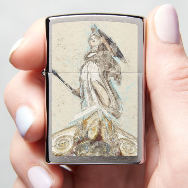 Sketch of Athena Statue – Ancient Greek Goddess Zippo Lighter (In Hand)