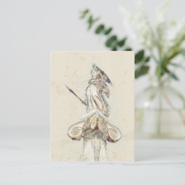 Sketch of Athena Statue Postcard – Ancient Greek  (Standing Front)