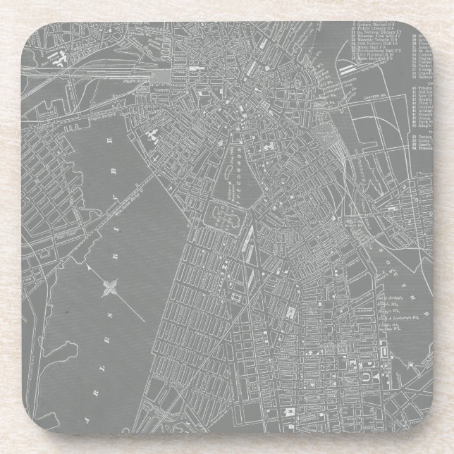 Sketch of Boston City Map Drink Coaster (Front)
