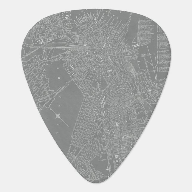 Sketch of Boston City Map Guitar Pick (Front)