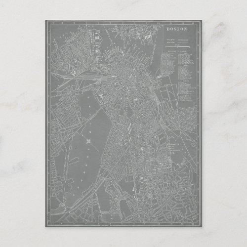 Sketch of Boston City Map Postcard