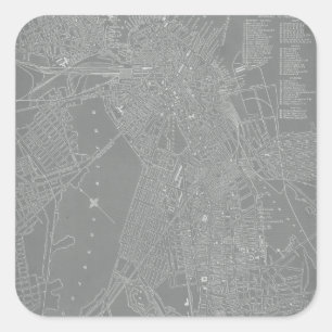 Sketch of Boston City Map Square Sticker