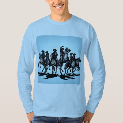 Sketch of Boy Riding Horse with Success Symbol T_Shirt