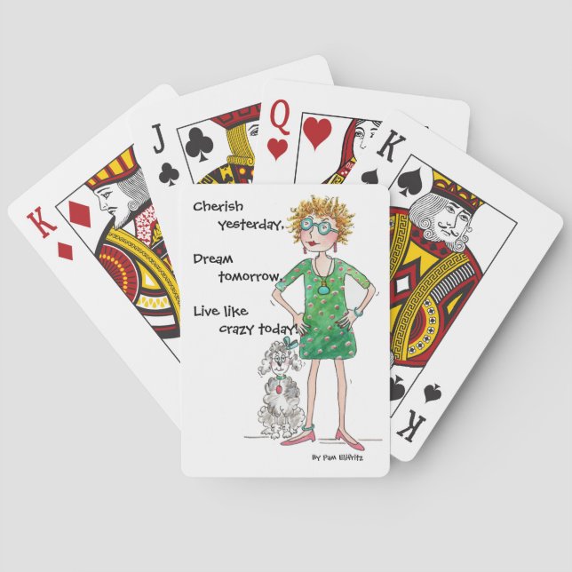 Sketch of calm young woman "Live like crazy" Poker Cards (Back)