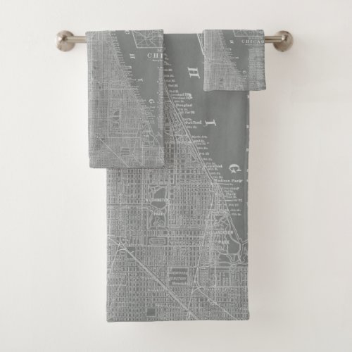 Sketch of Chicago City Map Bath Towel Set