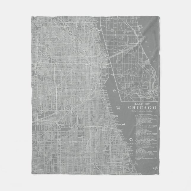 Sketch of Chicago City Map Fleece Blanket (Front)