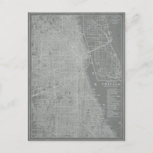 Sketch of Chicago City Map Postcard