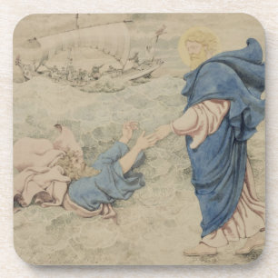 Sketch of Christ Walking on Water (w/c on paper) Beverage Coaster