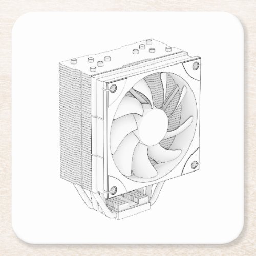 Sketch of computer processor cooler square paper coaster